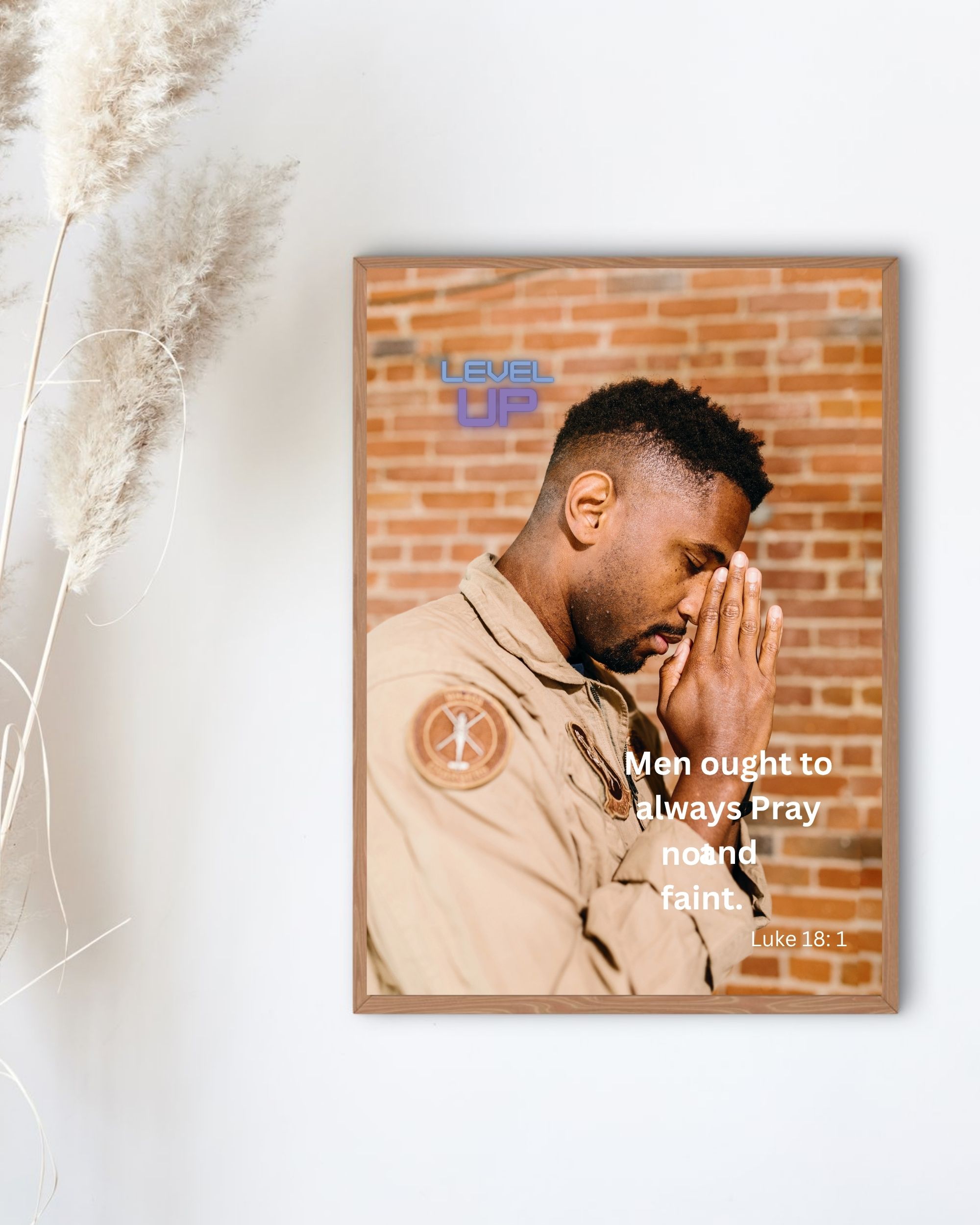 Always Pray Christian Wall Art Printable Detail View Close-up view of Always Pray Christian wall art printable featuring Luke 18:1 Bible verse artwork, highlighting the inspirational prayer message and elegant design details.