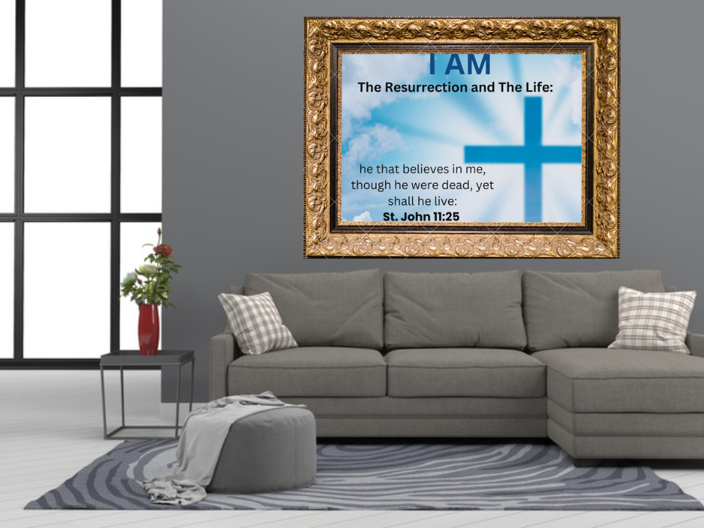 Life Eternal Christian Wall Art Printable Gallery Mockup Life Eternal Christian wall art printable displayed in a gold frame gallery mockup